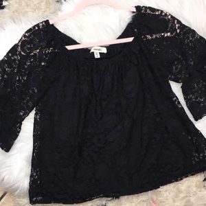 Meraki black lace off the shoulder flair sleeve M